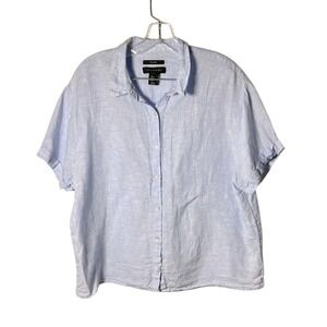 NWT Tahari Size M Light Blue 100% Linen Coastal Button Summer Shirt Beach Spring